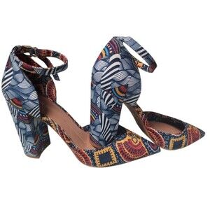Gianni Bini Bronlynn African Print Heels Size 10 Ankle Strap